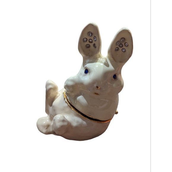 Kingspoint Design White Rabbit Bunny Easter with Austrian Crystal Trinket Box - Picture 4 of 5